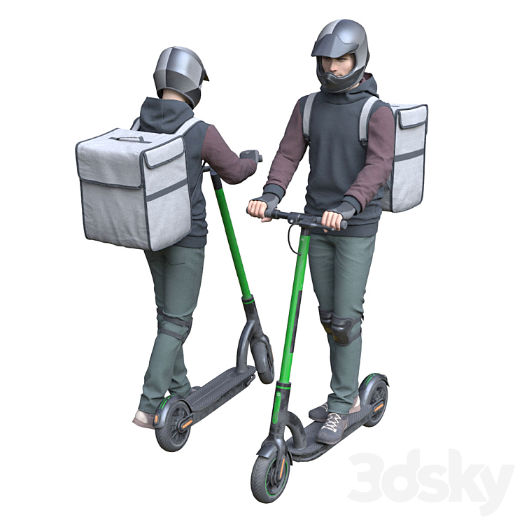 Delievery man on an electric scooter 3DS Max - thumbnail 2