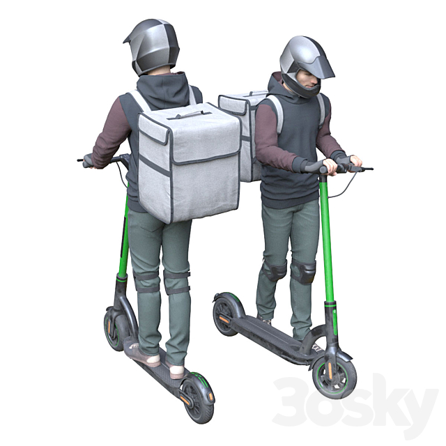 Delievery man on an electric scooter 3DS Max Model - thumbnail 3