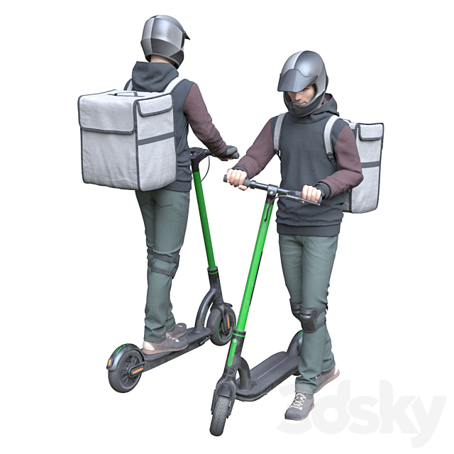 Delievery man on an electric scooter 3DS Max Model - thumbnail 4