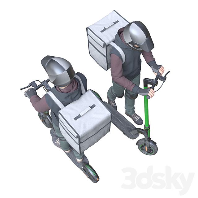 Delievery man on an electric scooter 3DS Max Model - thumbnail 5