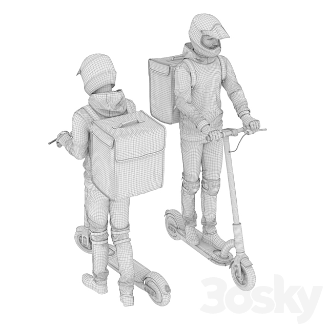 Delievery man on an electric scooter 3DS Max Model - thumbnail 6