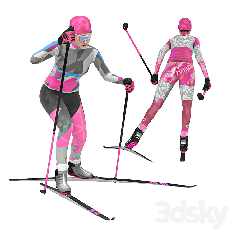 Female skier. Skate skiing 3DS Max - thumbnail 1