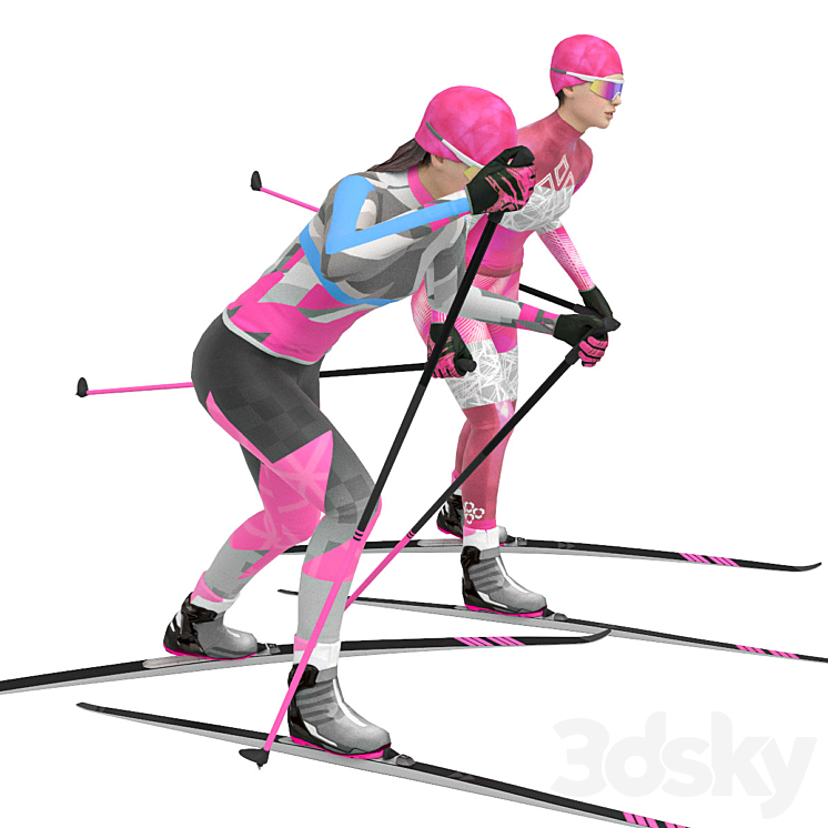 Female skier. Skate skiing 3DS Max - thumbnail 2