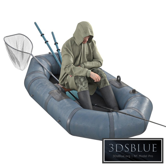 Fisherman in a boat 3DS Max - thumbnail 3