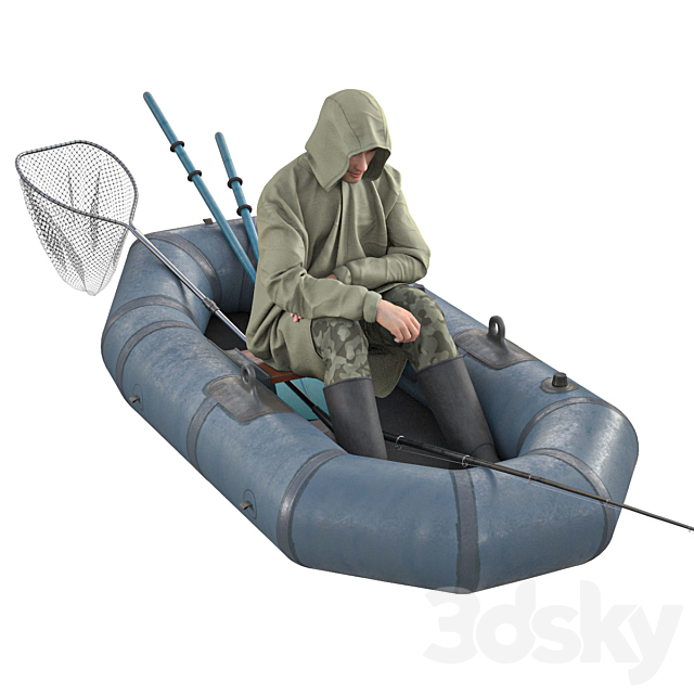 Fisherman in a boat 3DSMax File - thumbnail 1