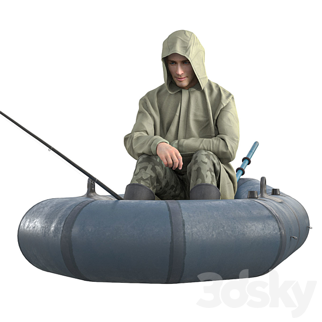 Fisherman in a boat 3DSMax File - thumbnail 2