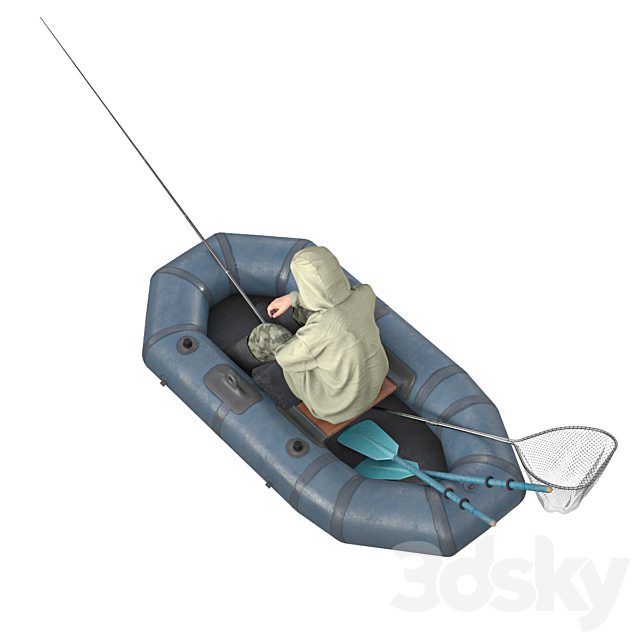 Fisherman in a boat 3DSMax File - thumbnail 3