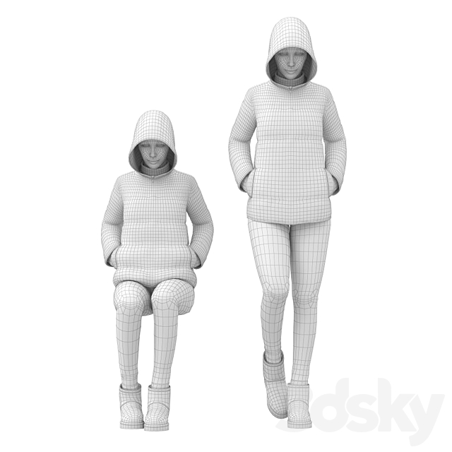 Girl in a jacket with a hood 3DS Max Model - thumbnail 3