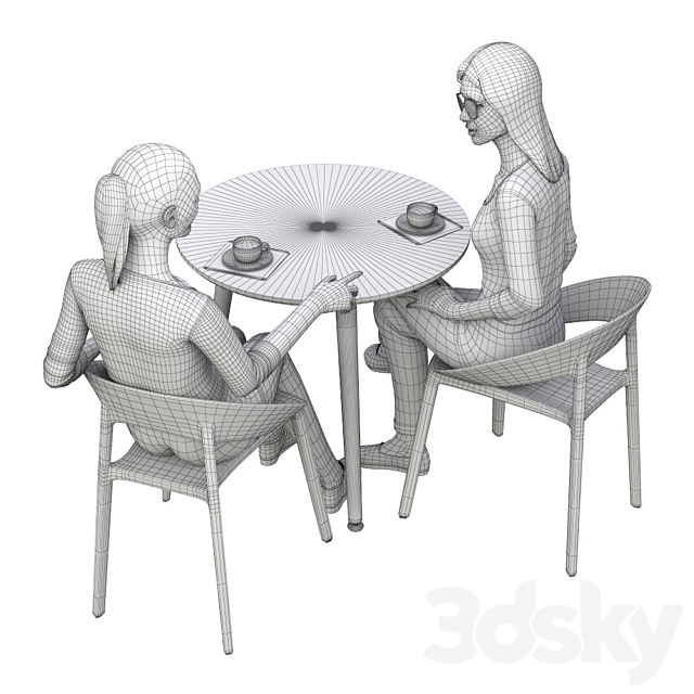 Girls in a cafe 3DS Max Model - thumbnail 3