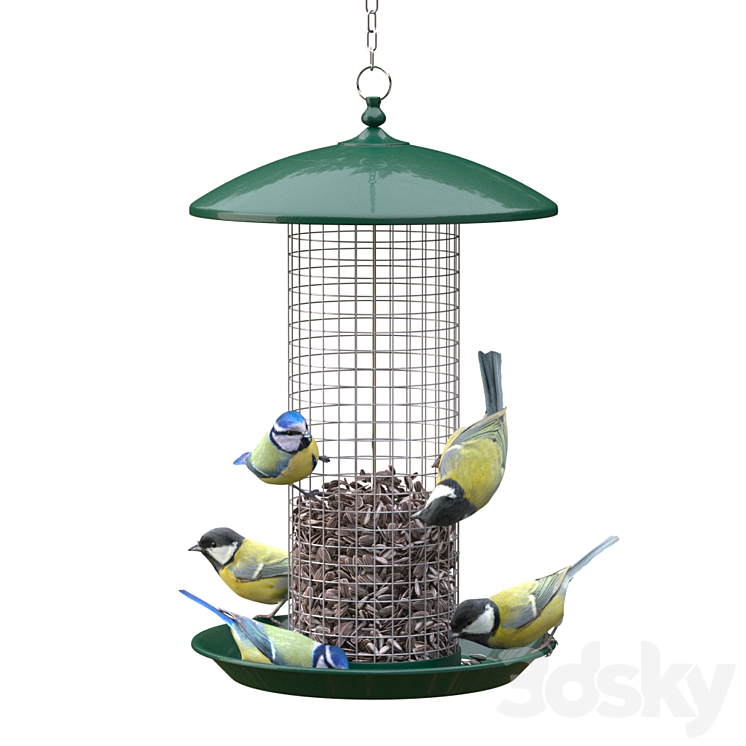 Great Tits and Blue Tits at bird feeder 3DS Max - thumbnail 1