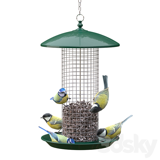 Great Tits and Blue Tits at bird feeder 3DSMax File - thumbnail 1