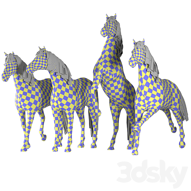 Horse in 04 Poses 3DS Max Model - thumbnail 3