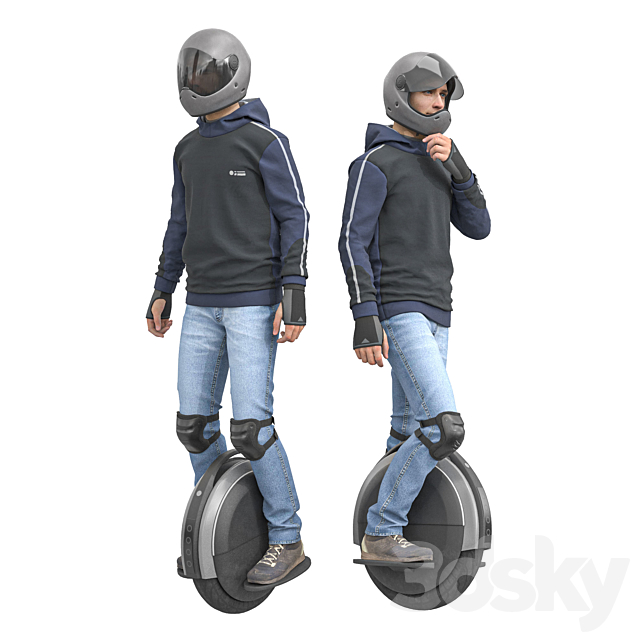 Man on an electric unicycle 3ds Max - thumbnail 1