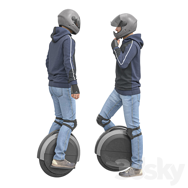 Man on an electric unicycle 3ds Max - thumbnail 2