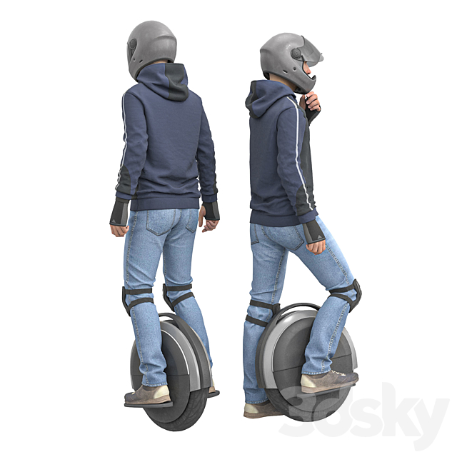 Man on an electric unicycle 3ds Max - thumbnail 3