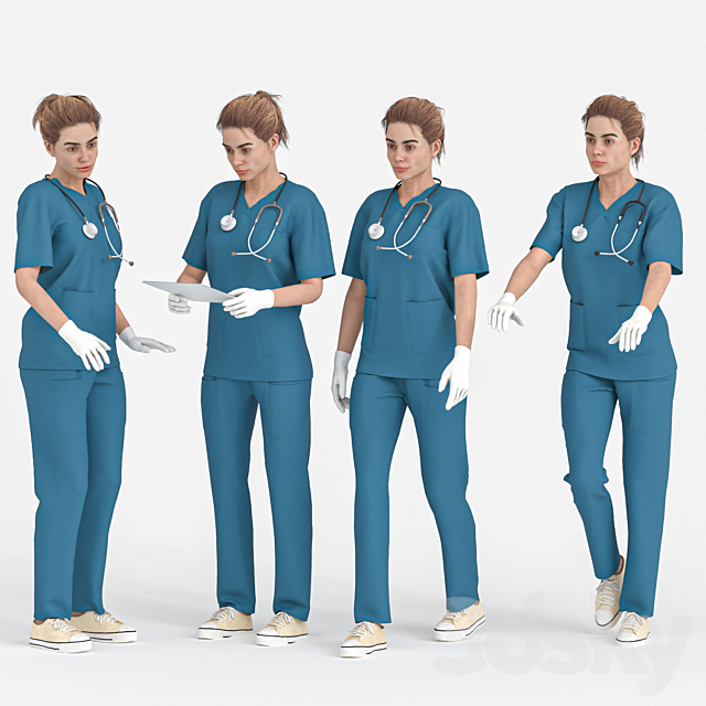 Nurse Woman in 04 Poses 3ds Max - thumbnail 1