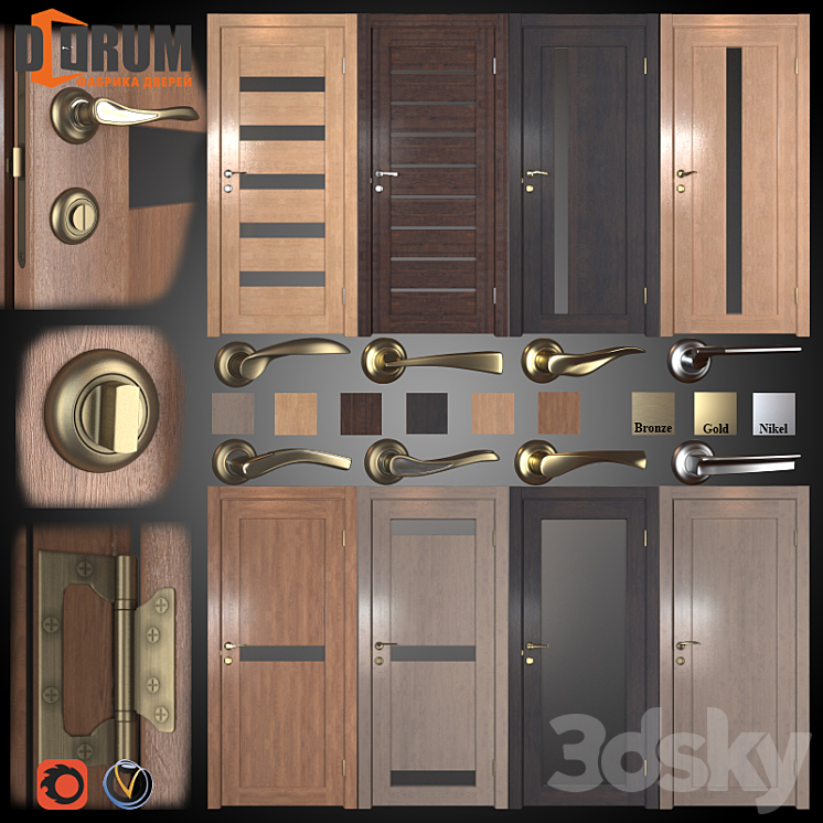 8 doors (6 colors) + 8 handles (3 colors) 3DS Max - thumbnail 1