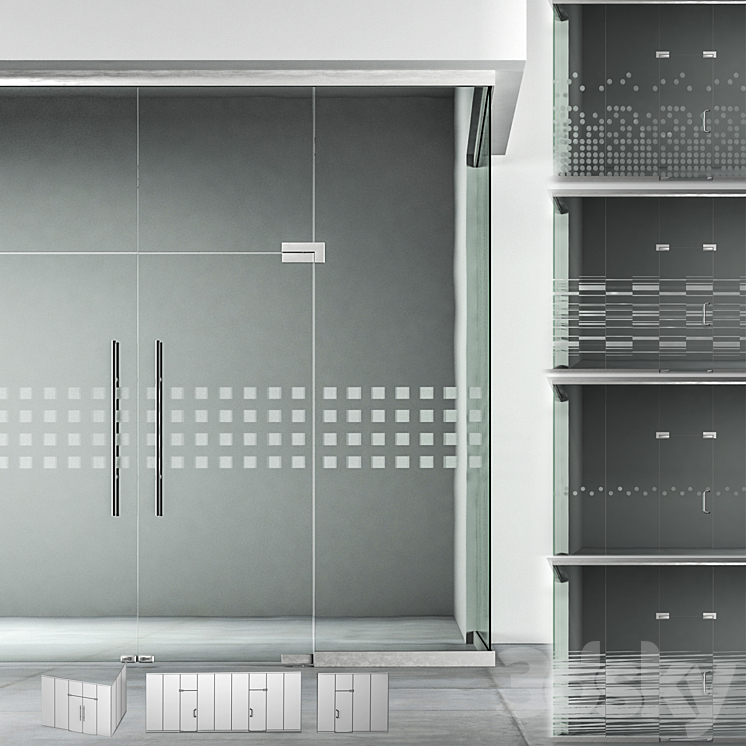 A set of glass partitions with sandblasting patterns. 3DS Max - thumbnail 1