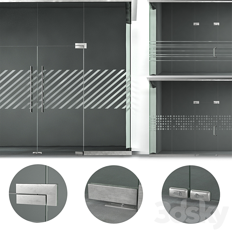 A set of glass partitions with sandblasting patterns. 3DS Max - thumbnail 2