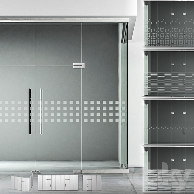 A set of glass partitions with sandblasting patterns. 3DSMax File - thumbnail 1