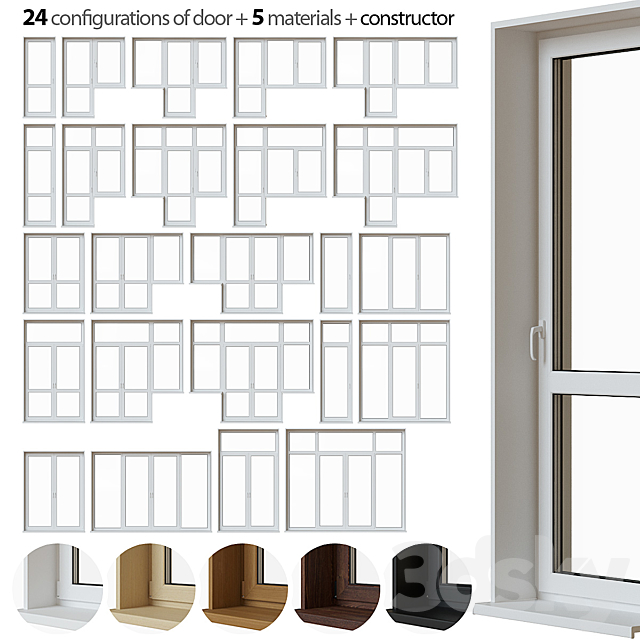 A set of plastic balcony doors 3DSMax File - thumbnail 1