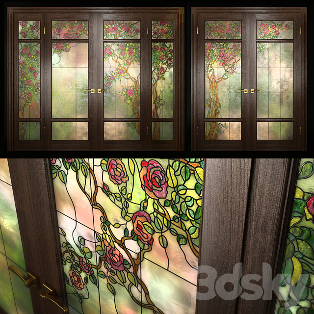 A set of two double doors with stained glass 3DSMax File - thumbnail 1