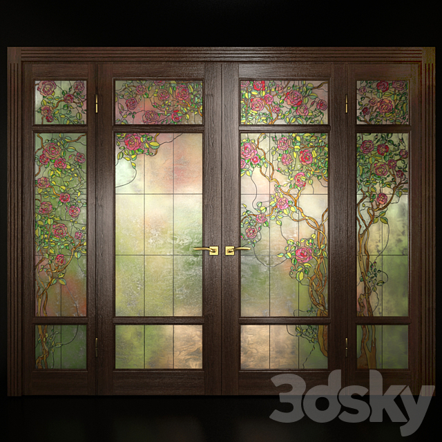 A set of two double doors with stained glass 3DSMax File - thumbnail 2