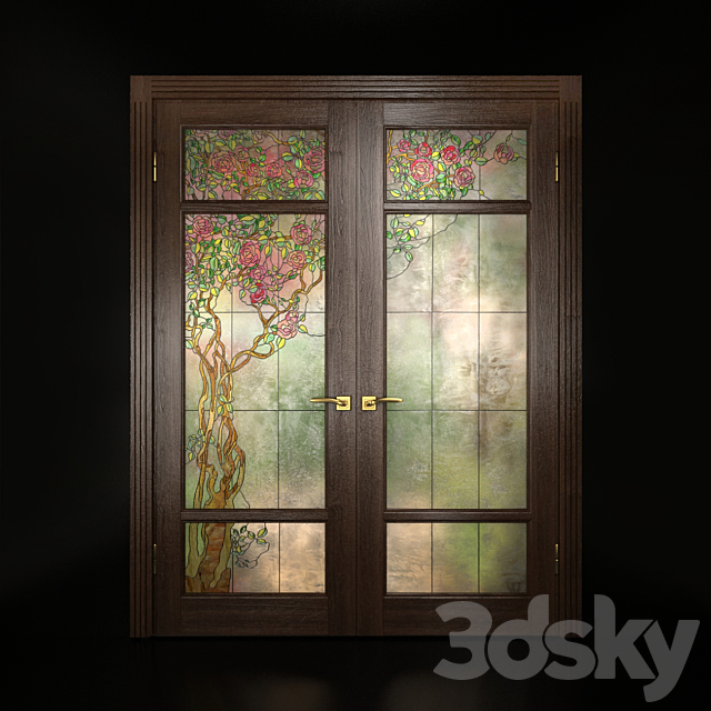 A set of two double doors with stained glass 3DSMax File - thumbnail 3