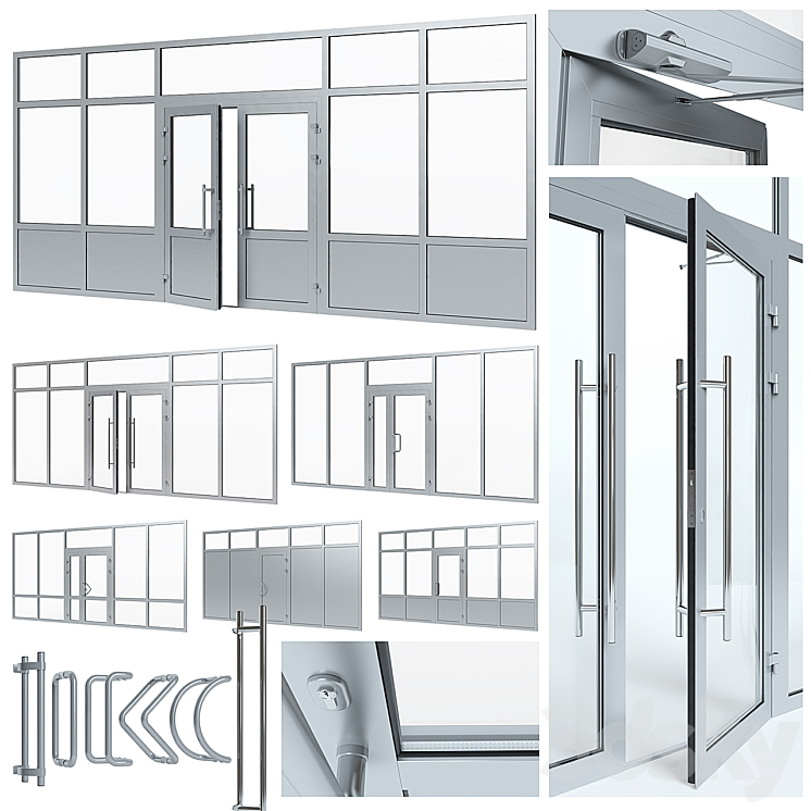 Aluminium door with partitions 3DS Max - thumbnail 1