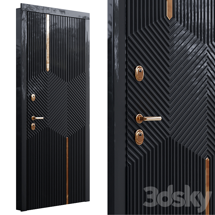 Art deco black front door 3DS Max Model - thumbnail 2