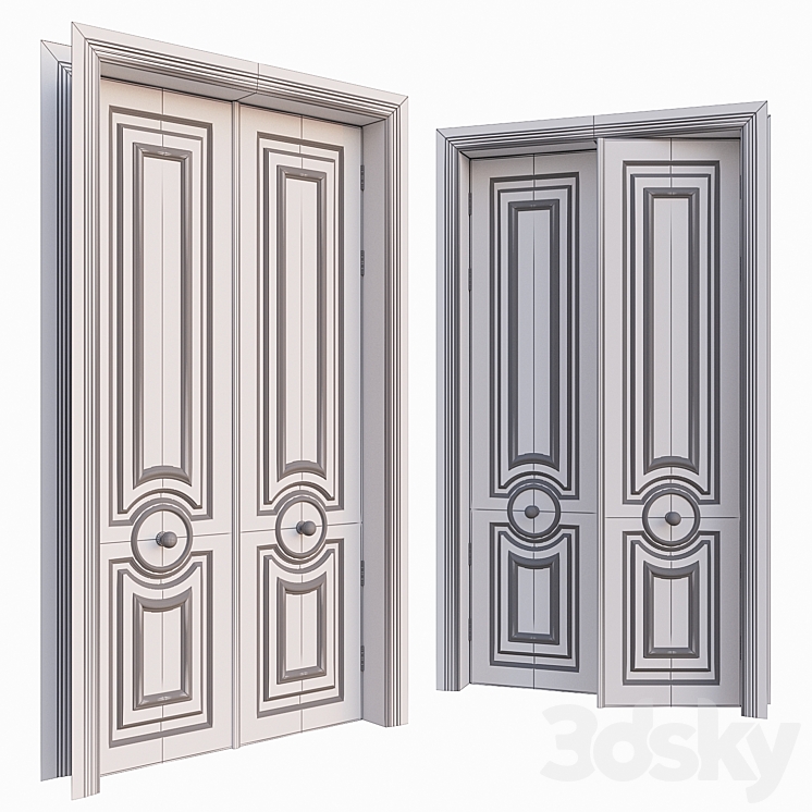 AVE Classic Gray Door With Rounded Ornament 3DS Max - thumbnail 2