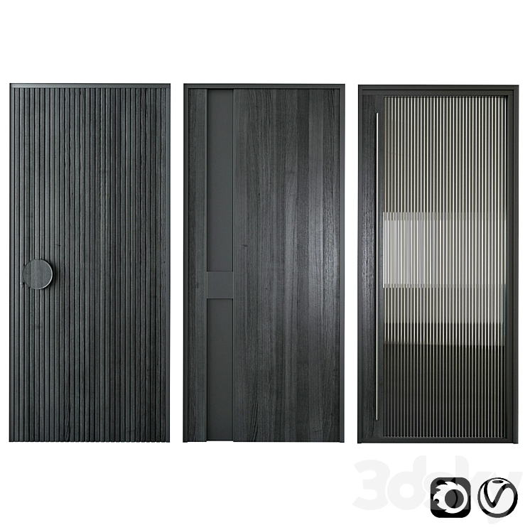 Black modern entrance door 3DS Max - thumbnail 1