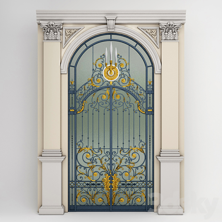 Chakri Maha Prasat Wrought Iron Entrance Door & Column 3DS Max - thumbnail 1