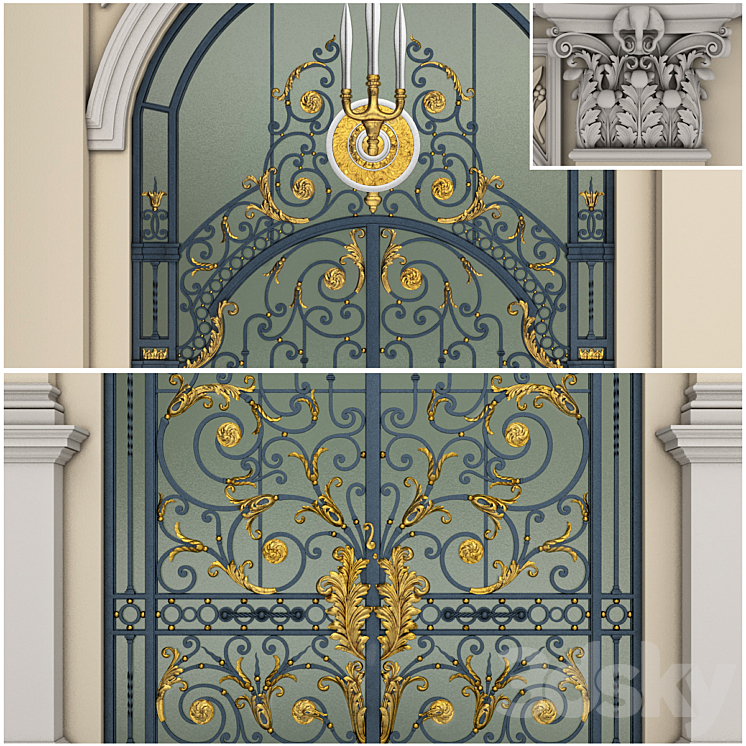 Chakri Maha Prasat Wrought Iron Entrance Door & Column 3DS Max - thumbnail 2