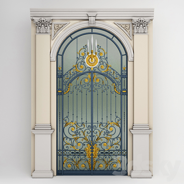 Chakri Maha Prasat Wrought Iron Entrance Door & Column 3DSMax File - thumbnail 1