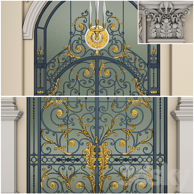 Chakri Maha Prasat Wrought Iron Entrance Door & Column 3DSMax File - thumbnail 2