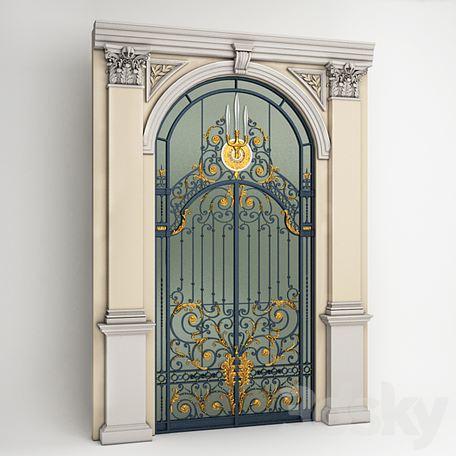 Chakri Maha Prasat Wrought Iron Entrance Door & Column 3DSMax File - thumbnail 3