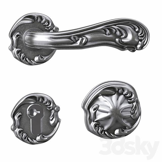 Classic Door Handle in silver 3ds Max - thumbnail 1