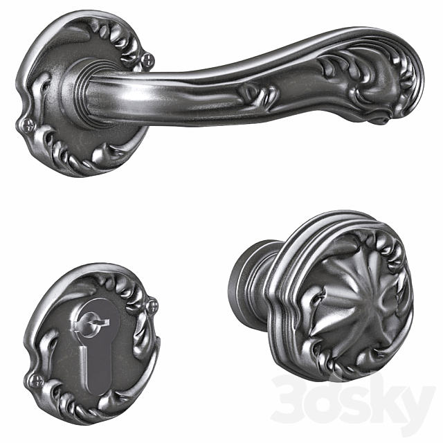 Classic Door Handle in silver 3ds Max - thumbnail 2