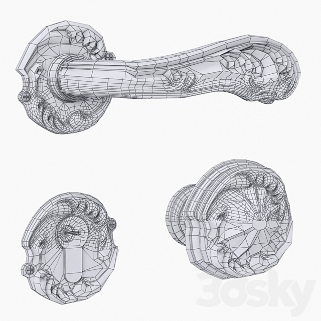 Classic Door Handle in silver 3ds Max - thumbnail 3