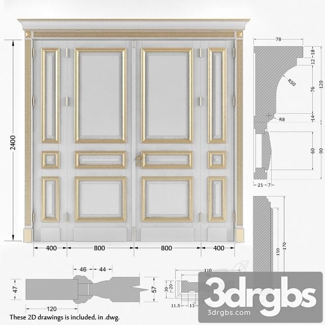 Classic Gold Plated Door 1 3dsmax Download - thumbnail 1