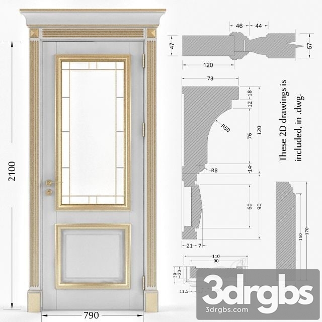 Classic Gold Plated Door 2 3dsmax Download - thumbnail 1