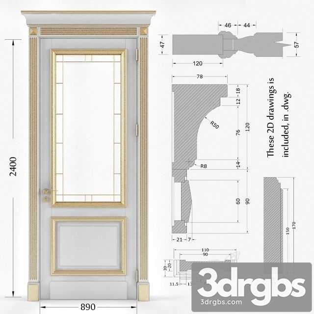 Classic Gold Plated Door 3 3dsmax Download - thumbnail 1