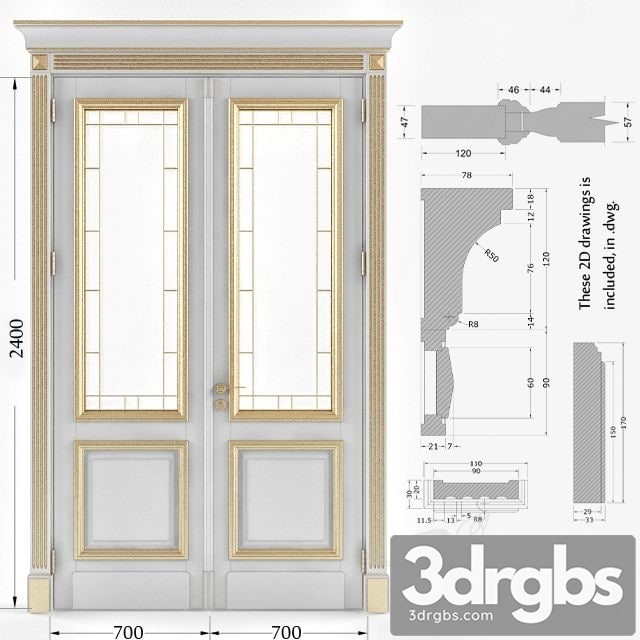 Classic Gold Plated Door 4 3dsmax Download - thumbnail 1