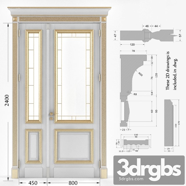 Classic Gold Plated Door 5 3dsmax Download - thumbnail 1