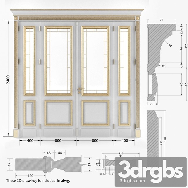 Classic Gold Plated Door 6 3dsmax Download - thumbnail 1