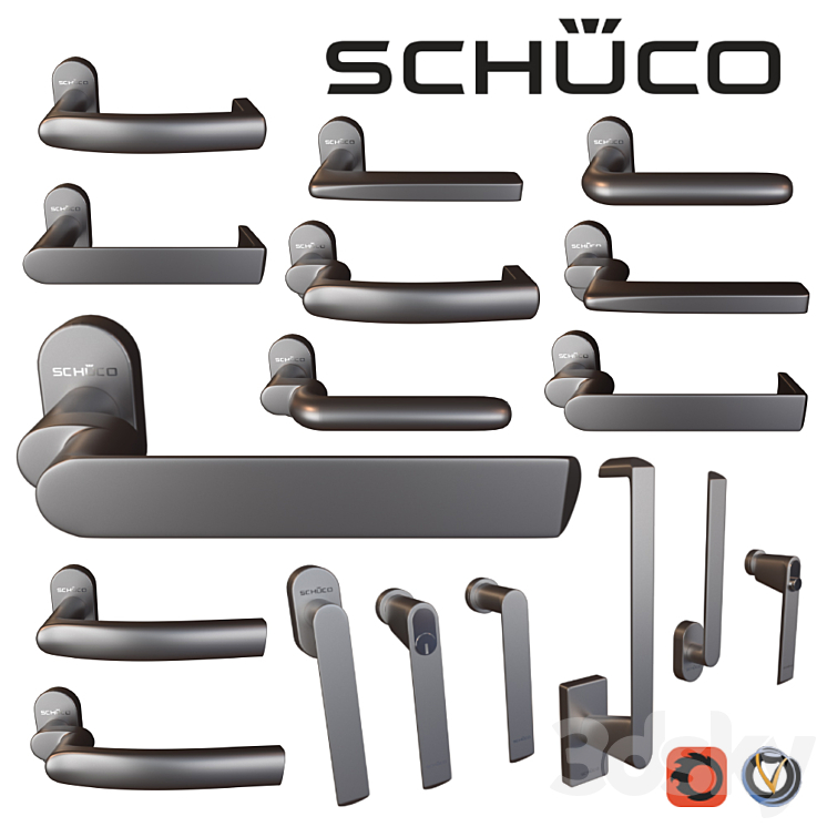 Door knobs (14 pcs) window (6 pcs) Schuco 3DS Max - thumbnail 1