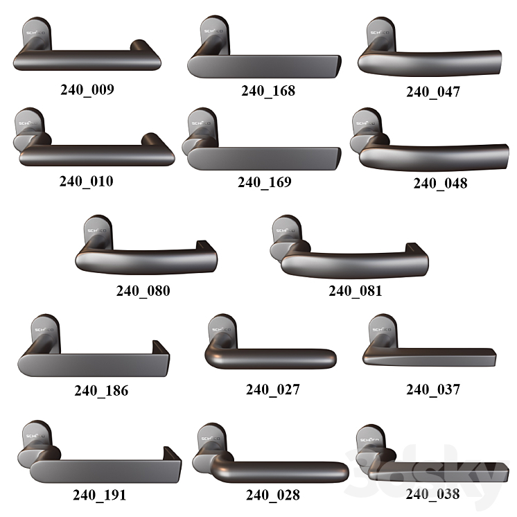 Door knobs (14 pcs) window (6 pcs) Schuco 3DS Max - thumbnail 2