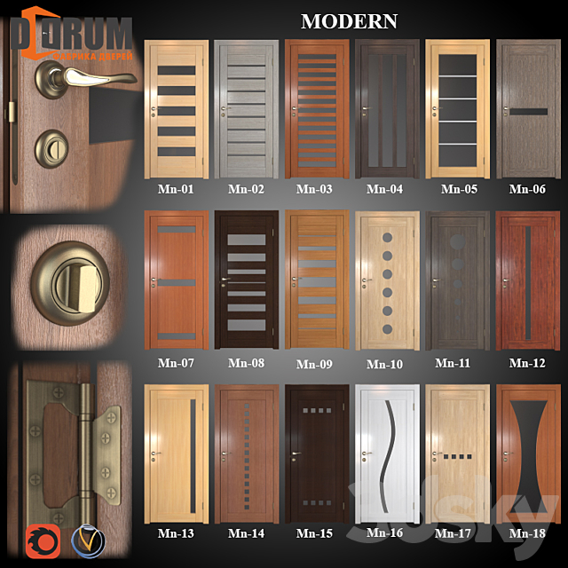 Doors (18 pcs. 20 colors) series Modern Part 1 3DSMax File - thumbnail 1