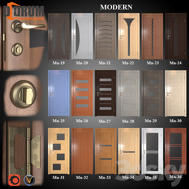 Doors (19 pcs. 20 colors) series Modern Part 2 3ds Max - thumbnail 1